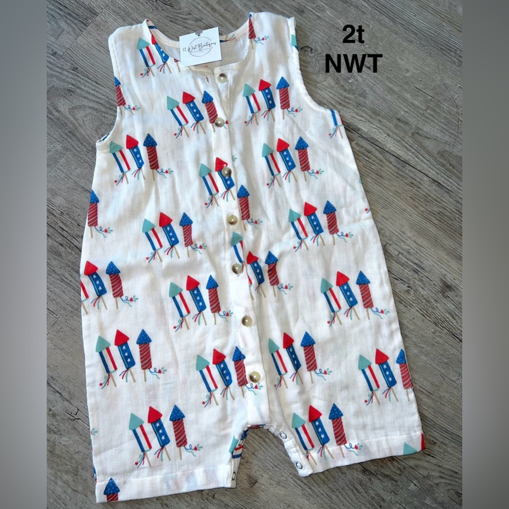 4th of July Rocket Print Sleeveless Romper